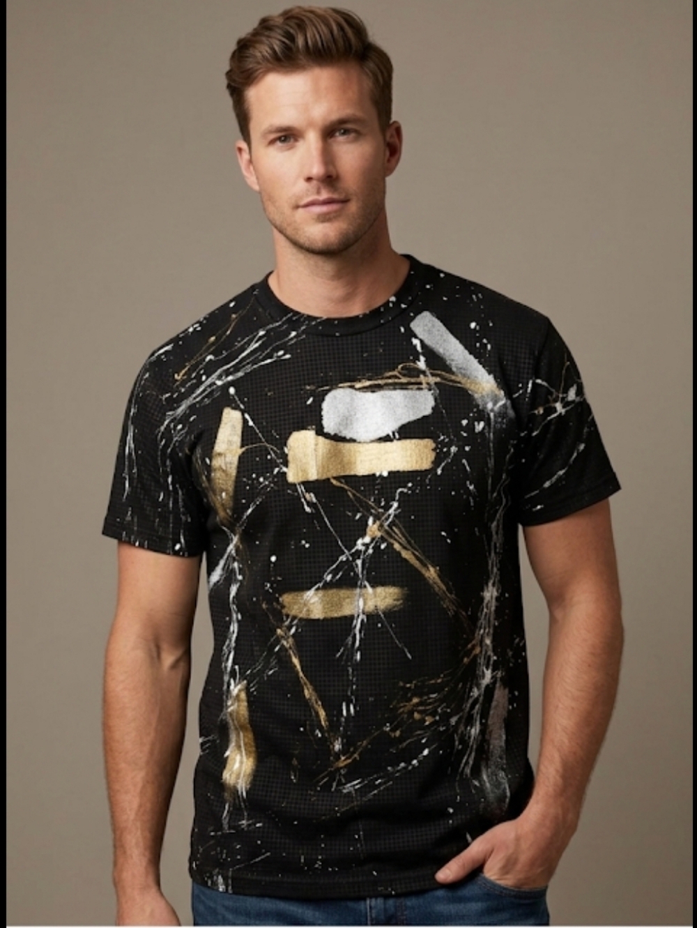 Vintage Royal First Class Black Paint Splatter Graphic SS T-shirt Men's Large